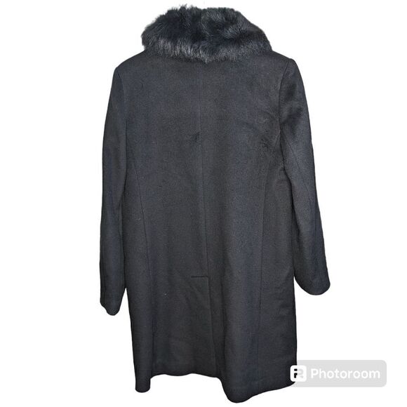 Sofia Cashmere Jacket Pea Coat Black Wool Blend Shearling Trim Size 6 - Picture 2 of 6